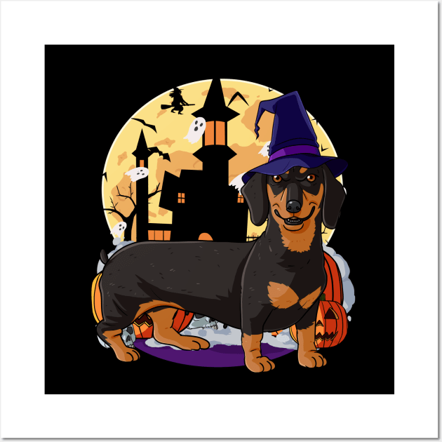 Dachshund Halloween Pumpkin Witch Wall Art by Noseking